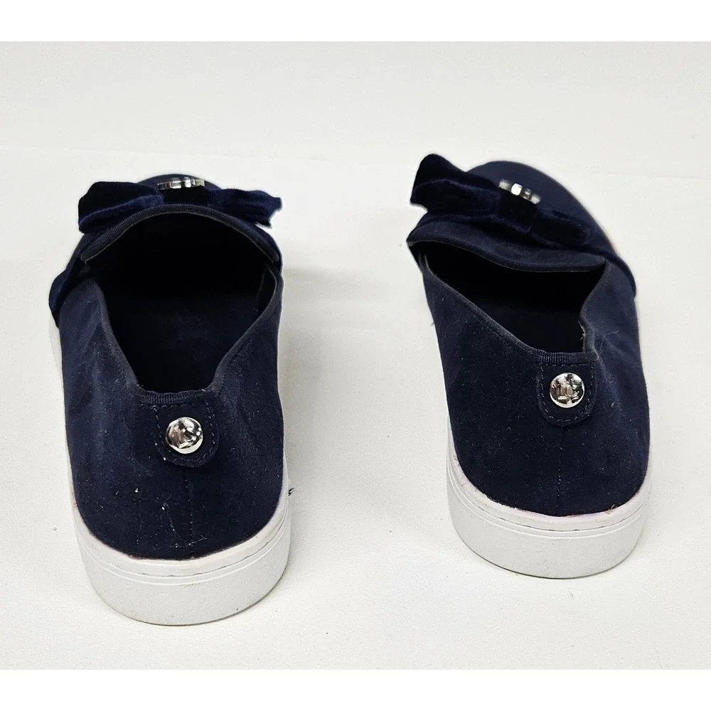 Liz Claiborne Navy Blue Suede Slip On Sneakers Velvet Bow Flats Womens 9 Medium